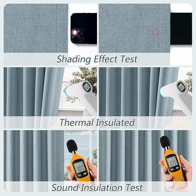 Guken Blue 100% Blackout Curtains 98 Inch Length 2 Panels Set for Living Room Bedroom Back Tab Thermal Insulated Black Out Linen Drapes Room Darkening Window Curtains 98 Inches Long Dusty Blue