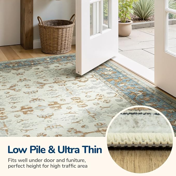 Lessymo Washable Area Rug for Living Room,9x12 Large Rugs with Non-Slip Backing,Soft Boho Carpets for Bedroom Dining Room Nursery Home Office,Light Brow