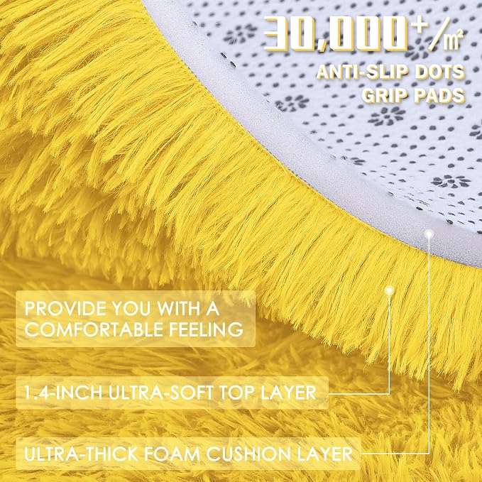 OLANLY 2x3 Machine Washable Small Bedside Rug, Soft Fluffy Shaggy Entryway Throw Rugs for Bedroom, Living Room, Indoor Floor Carpet for Kids Girls and Boys, Nursery Rooms, Home Decor Aesthetic, Yellow