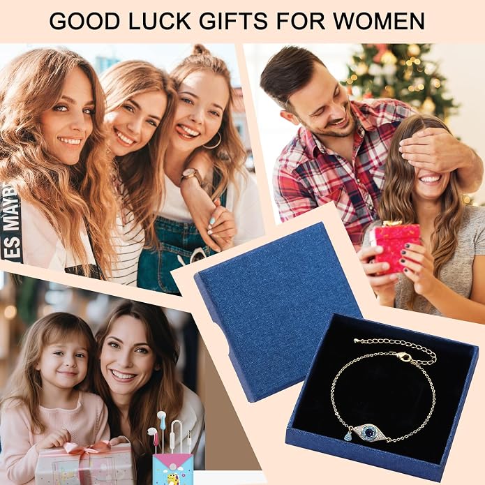Evil Eye Bracelets for Women Gold Plated Dainty Chain Zirconia Turquoise Charm Adjustable Protective Lucky Link Bracelet Jewelry for Best Friends Sister Travel Birthday Just Because Gift