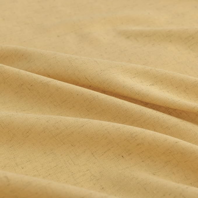 Aersas Gold Yellow Pinch Pleated Linen Curtains 96 Inch Length 2 Panels for Living Room Bedroom Semi Sheer Window Curtain Boho Neutral Back Tab Pinch Pleat Drape with Hooks 40x96