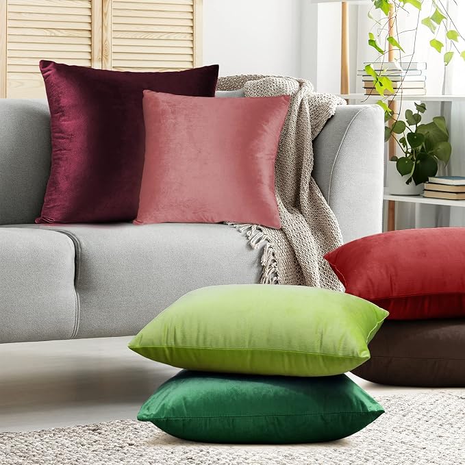 Nestl Throw Pillow Covers, Cozy Velvet Decorative Autumn Pillow Covers 22 x 22 Inches, Soft Solid Couch Pillow Covers for Sofa, Bed and Car, Set of 2 - Hunter Green