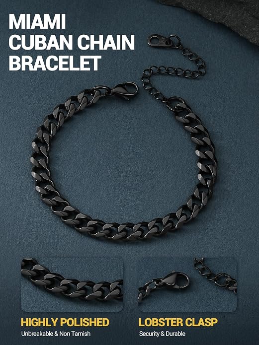 PROSTEEL Stainless Steel Bracelets for Men Women, Gold/Silver/Black, Cuban Link Bracelet Adjustable, Jewelry with Gift Box