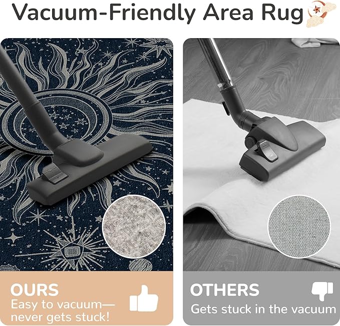 Vacuum-Friendly, 2x3 Washable Area Rug, Blue Gray White | Sun and Moon Boho Gothic Non-Slip Low Pile Living Roon Bedroom Dining Room Kitchen Entry Entryway Entrance Hallway Doormat