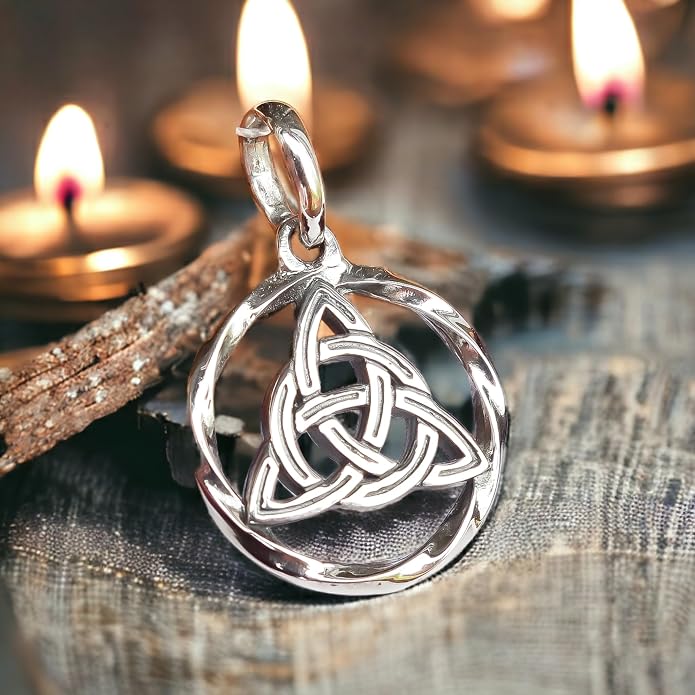 925 Sterling Silver Celtic Knot Necklace - Triquetra Necklace Trinity Knot Pendant - Protection Love Amulet - Irish Pagan Wiccan Jewelry for Women Men - Handmade