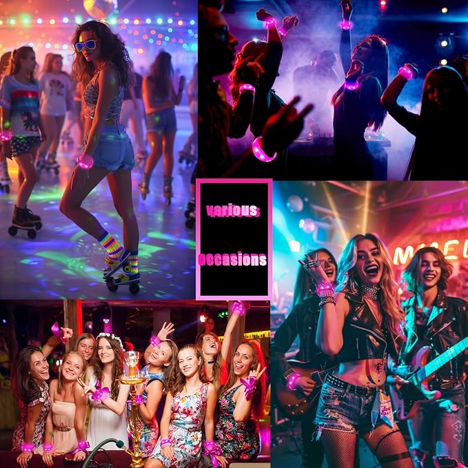 24 Pcs LED Glow Bracelets Sound Activated Bracelet Glow Bracelets with Flashing LED Strobe for Carnival,Concerts , Night Events, Rave, Game Prizes, Birthday Party Favor (pink