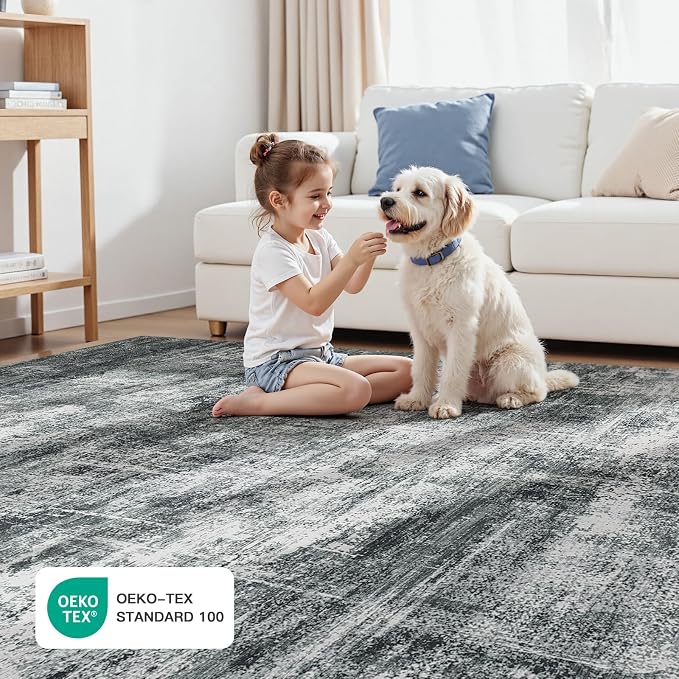 Lofus 8x10 Area Rug for Living Room, Grey Abstract Large Rugs with Non-Slip Backing, Neutral Modern Washable Carpet for Bedroom Dining Room Home Office Nursery Indoor