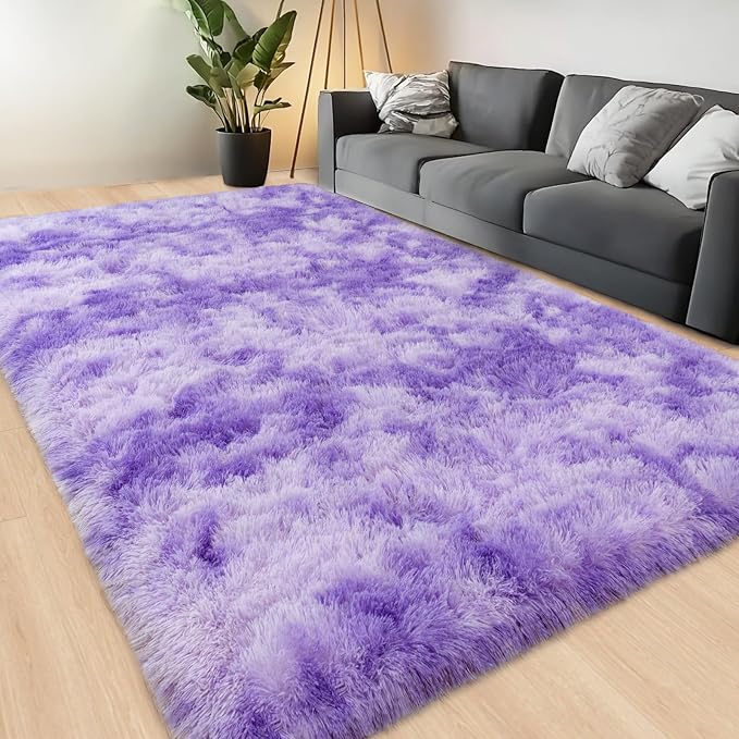 Large Area Rugs for Living Room Bedroom 8x10 Tie-Dyed Blue Shag Rugs | Ultra Soft Fluffy Shaggy Plush Fuzzy Modern Indoor Throw Floor Carpet for Kids Girls Boys Dorm Nursery Home Decor Aesthetic