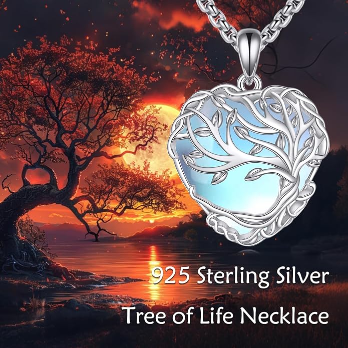 POPLYKE Tree of Life Necklace for Women Sterling Silver Celtic Knot Family Tree With Blue/Purple/Volcano Crystal Irish Gifts for Mom Wife Birthday Christmas
