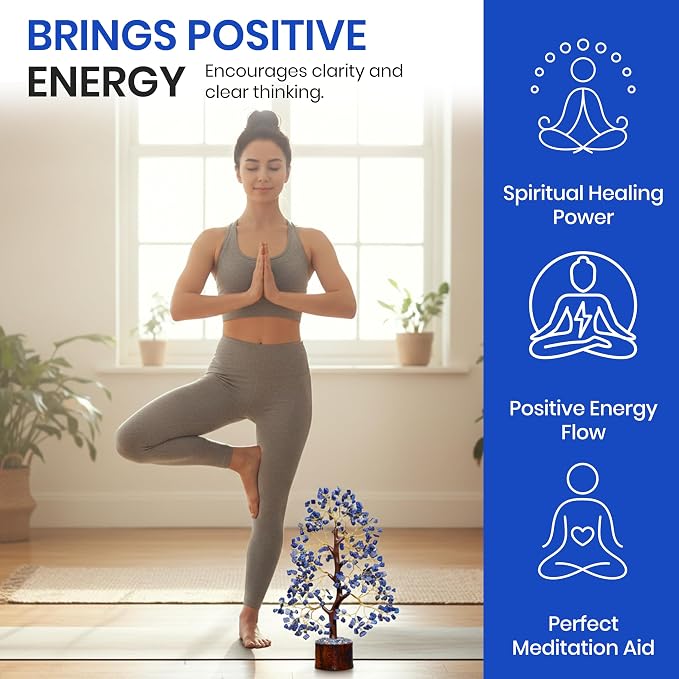Lapis Lazuli Tree of Life - Crystal Feng Shui Positive Energy Meditation Gift - Spiritual Items With 300 Beads