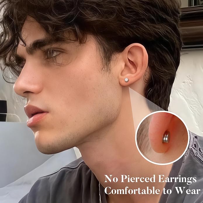 GEMQUEEN Moissanite Magnetic Earrings for Men Women : 18K White Gold Plated Hypoallergenic Stainless Steel Non Piercing Clip on Fake Earrings Studs Dainty Moissanite Earring Jewelry D Color VVS1