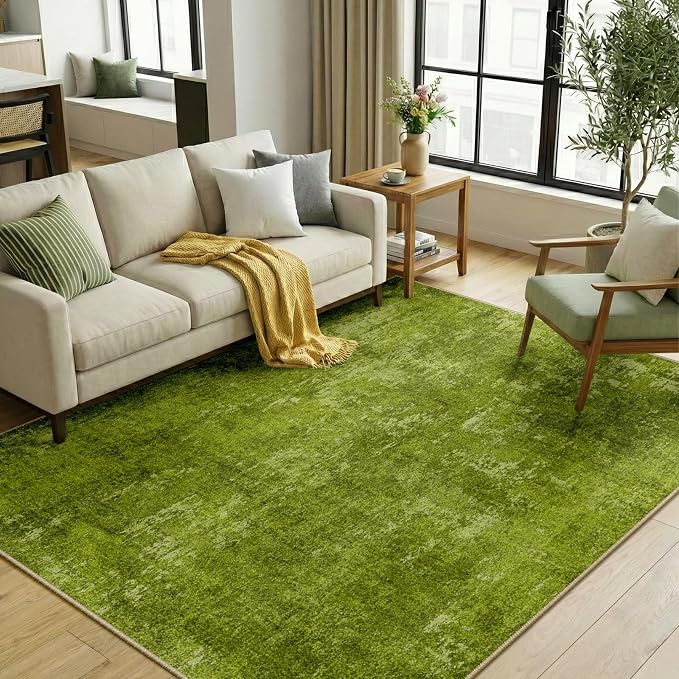 RELEANY Washable Area Rugs 6'x9' Non-Slip Modern Abstract Soft for Living Room Entryway Bedroom Kitchen, Print Pattern, Grass Green