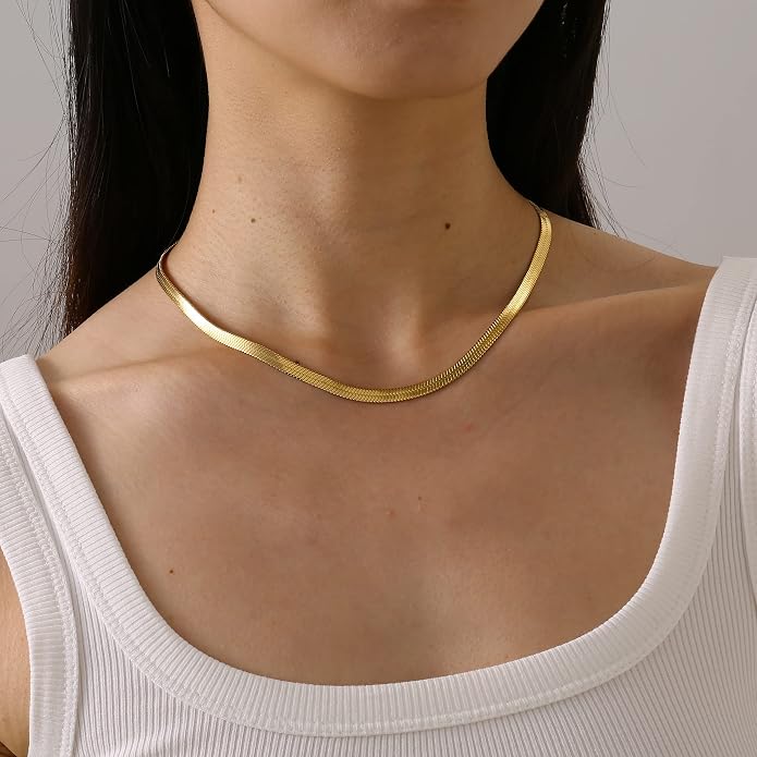 Gold Chain Necklace for Women Dainty Simple Satellite Beaded Twisted Chain Choker Necklace Everyday Jewelry Christmas Gifts