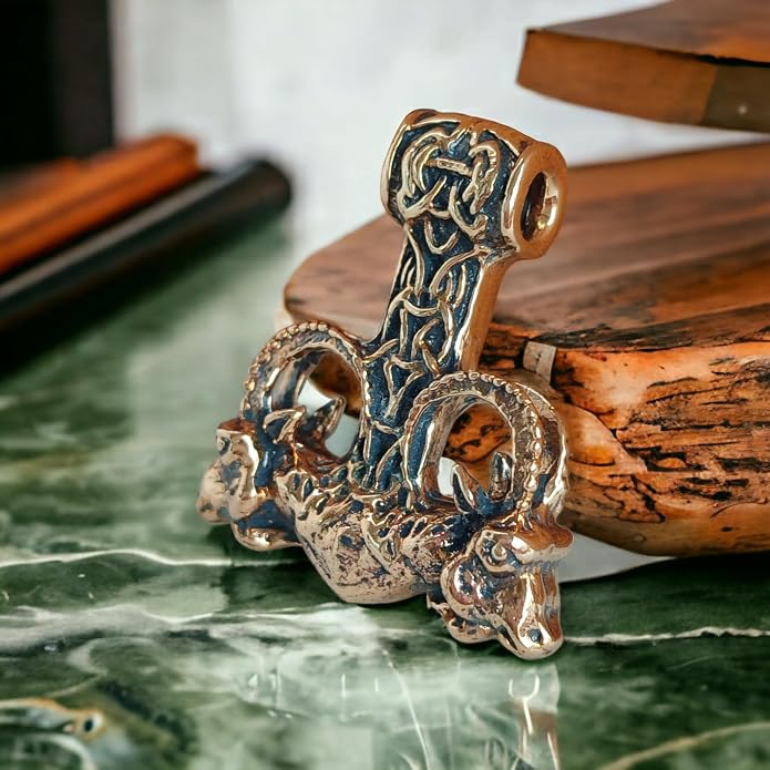 Large Thor Hammer Mjolnir Necklace 925 Sterling Silver - Odins Viking Pendant with Thors Goats and Runes - Mens Pagan Nordic Norse Mythology Jewelry for Men - Handmade - 1oz (27 g)