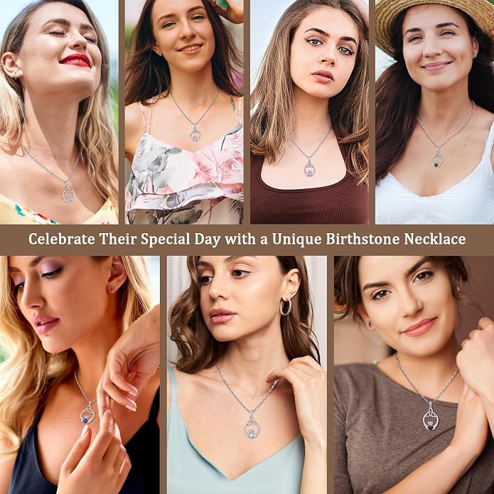 Gift Birthstone Necklaces for Women 925 Sterling Silver Irish Claddagh Necklace for Women Heart Birthstone Pendant Necklace Anniversary Birthday Gifts for Wife Lady Cable Chain 18"+2"