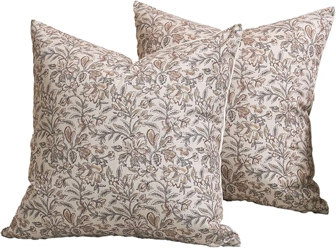 Amor Virisso Floral Throw Pillow Covers 24x24 Set of 2 Vintage Block Print Pillow Covers Decorative Pillow Covers Couch Pillows for Living Room Farmhouse Accent Sofa Pillows, Red/Sand