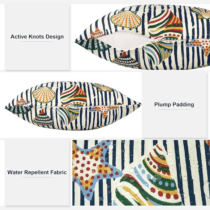 Outdoor Throw Pillows 16x16 Inch, Water Repellent Patio Pillows with Inners Set of 2 for Patio Furniture Home Graden, Crayon Shells
