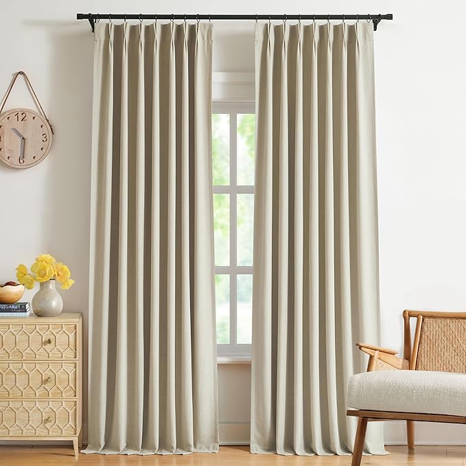 WEST LAKE Sand Pinch Pleated Full Blackout Curtain Panels 102 Inches Long | French Pleat Linen Blended Room Darkening Drapes,Modern Window Treatment for Bedroom Living Room,40"Wx102"L(Pack of 2)