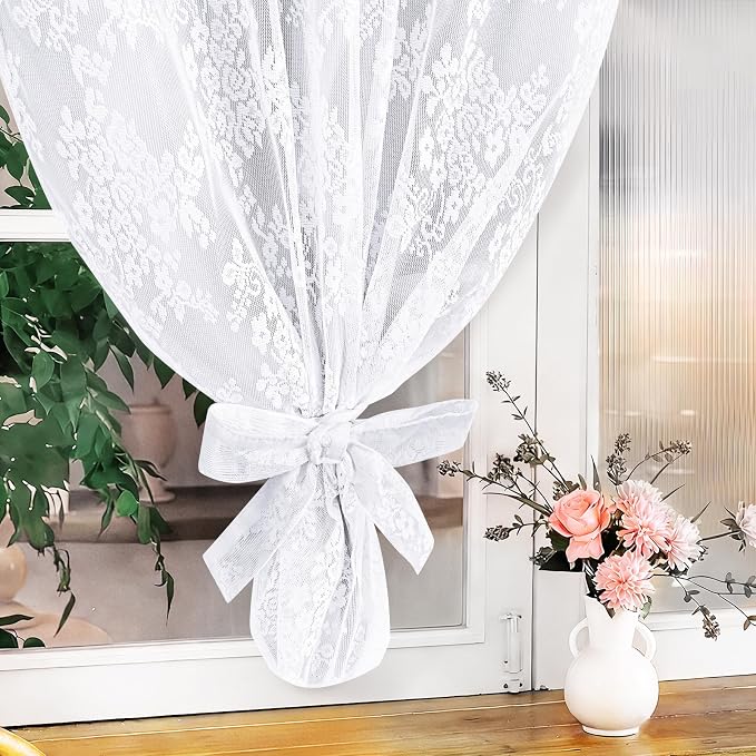 Yinhua White Kitchen Curtains 36 Inch Length Double Layer Blackout Curtains for Kitchen Rod Pocket Short Curtain for Windows, Small Window Curtain for Bathroom, Living Room, 2 Panels