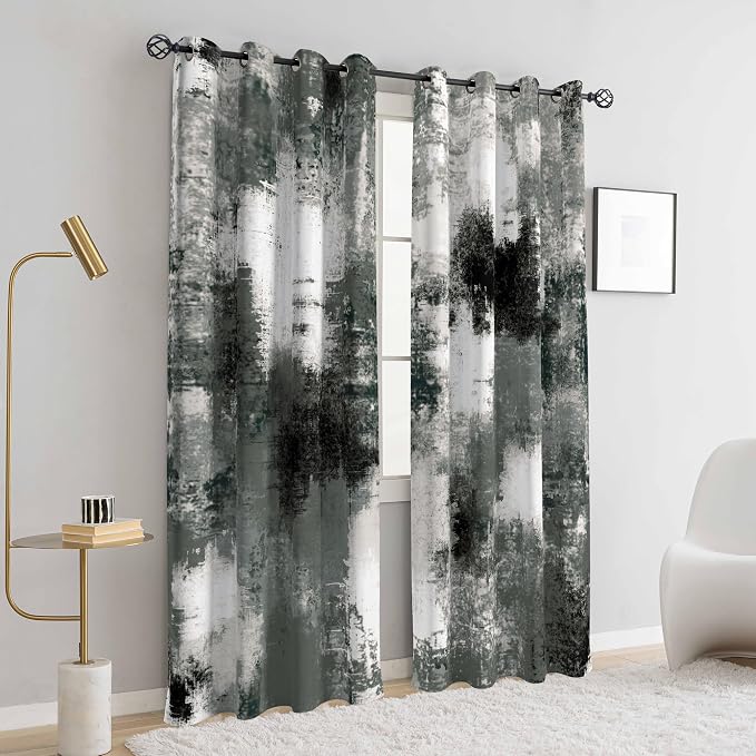 Asuexpect Black Grey Abstract Curtains 2 Panels Abstract Rust Curtain Room Darkening Grommet Window Treatments Modern Decorative for Bedroom Living Room, 52x72 Inches, Black Grey