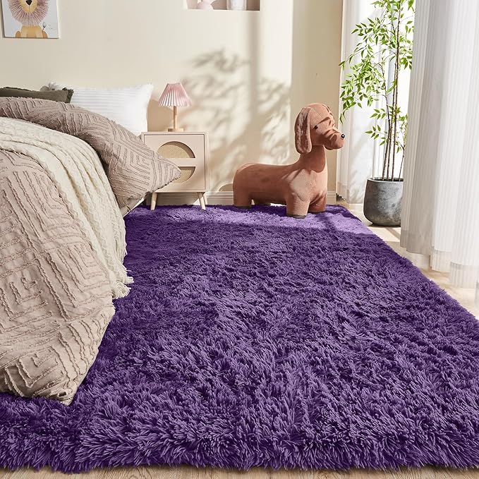 OPPODREAM 8x10 Purple Rugs for Bedroom, Ultra-Soft Fluffy Area Rugs for Living Room, 8 x 10 Shag Carpet for Nursery, Kids, Girl, Boy, Baby, Plush, Fuzzy, Shaggy, Cute Home Decor