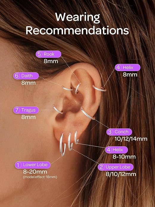 ChicSilver Sterling Silver Hoop Earrings for Women Hypoallergenic 925 Sterling Silver Huggie Earrings for Women Dainty Earring (8/10/12/14/16/18/20MM)