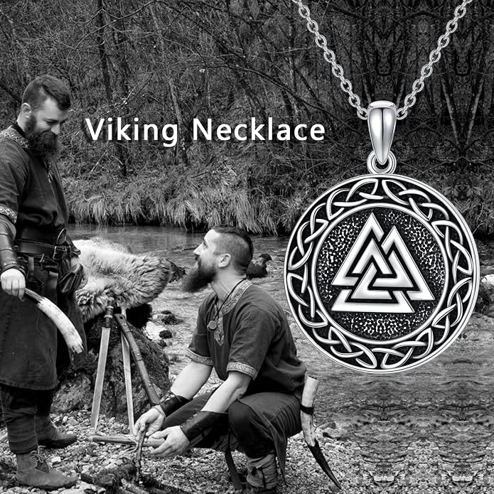 Valknut Viking Necklace 925 Sterling Silver Odin Knot Pendant Necklace Celtic Nordic Pagan Jewelry Gifts for Men Women 18+2"