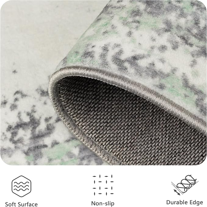 5x7 Area Rugs, Abstract Modern Ultra Soft Washable Rug, Non Slip Carpet with Rubber Back Stain Resistance Rugs for Living Room, Bedroom, Dining Room Decor(Light Green/Cream)