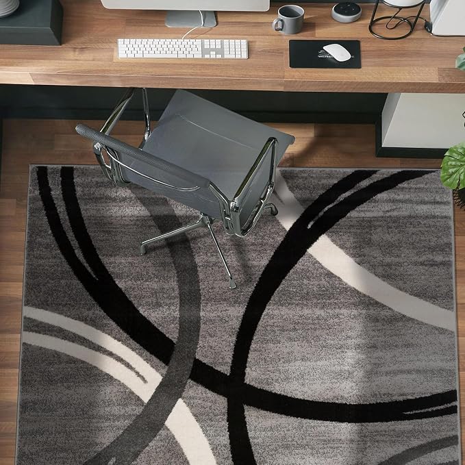 Rugshop Wavy Circles Jute Backing Living Room Office Area Rug Gray 4' x 6'