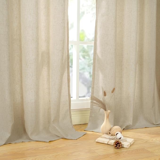 YoungsTex Grommet Linen Curtains 63 Inch Length 2 Panels for Living Room, Burlap Light Filtering Drapes No See Through for Bedroom Farmhouse, 52 X 63 Inch