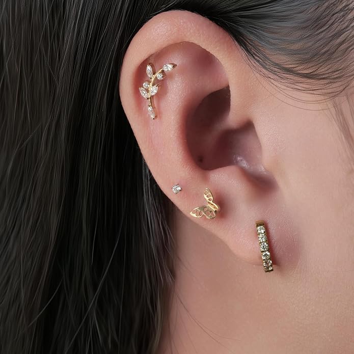 limerencia 18G Hypoallergenic Titanium Tragus Body Piercing Jewelry Set Flat Back Piercing Studs Earrings for Women Cartilage Helix Conch Medusa