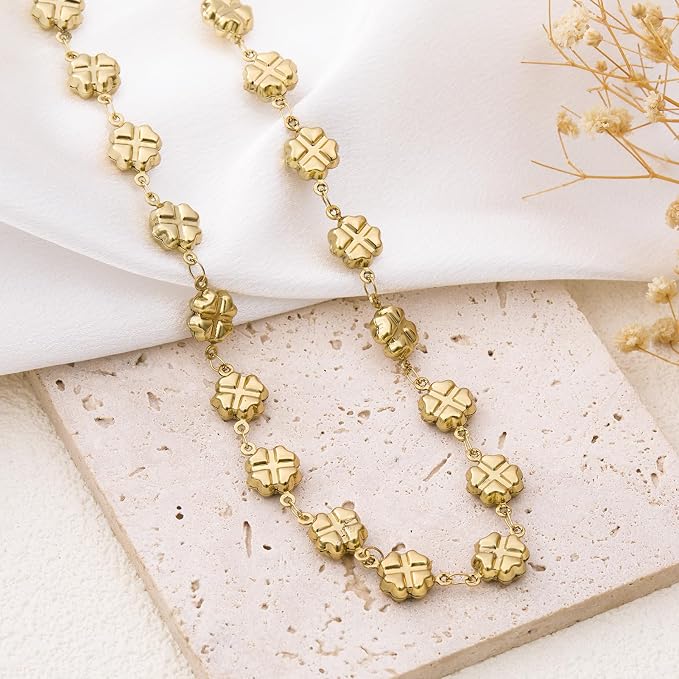 GTVOODX 18k Gold Plated Soldered Jewelry Making Chains 6.6 Ft Four Leaf Clover Stainless Steel Handmade Bulk Chain Roll for DIY Jewelry Necklace Bracelet Making with Jump Rings and Lobster Clasps