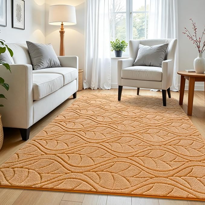 Macgace Soft Area Rug for Girls Bedroom, 4x6 Apricot Tan Shag Rugs | Washable Non-Slip Backing Medium Pile Modren Fuzzy Carpet for Kids Room, Classroom, Living Room, Dorm