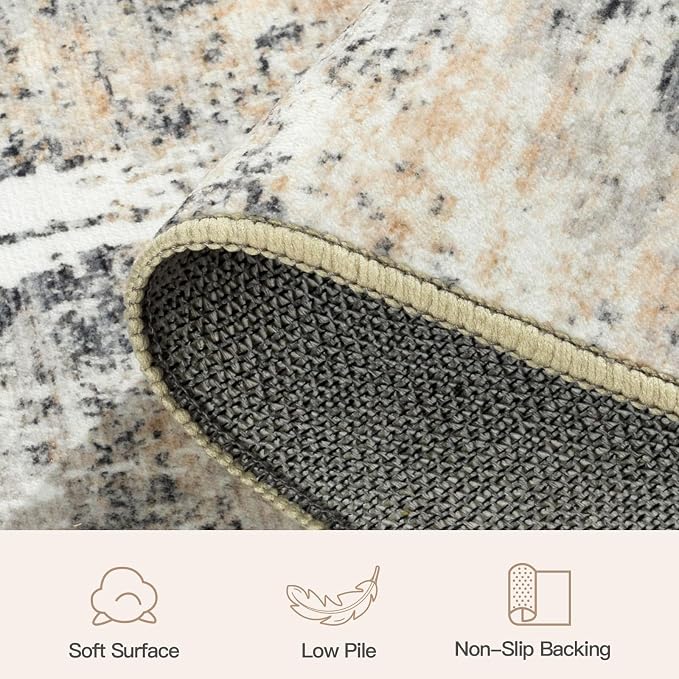 Lofus 5x8 Area Rug for Living Room,Gold Abstract Rugs with Non-Slip Backing, Neutral Modern Washable Carpet for Bedroom Dining Room Home Office Nursery Indoor