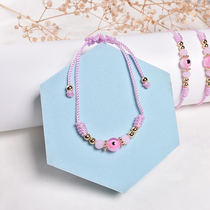 Evil Eye Bracelet For Women Teen Girls Amulet Pink Protection Bracelet Good Luck Adjustable String Bracelet Anklet