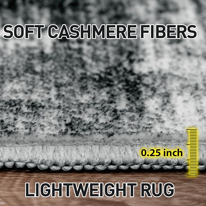 9x12 Area Rugs Washable Rug: Modern Abstract Living Room Rug Soft Anti-Skid Thin Carpet Indoor Floor Non-Shedding Carpets for Bedroom Dining Room Farmhouse Nursery Home Office Black