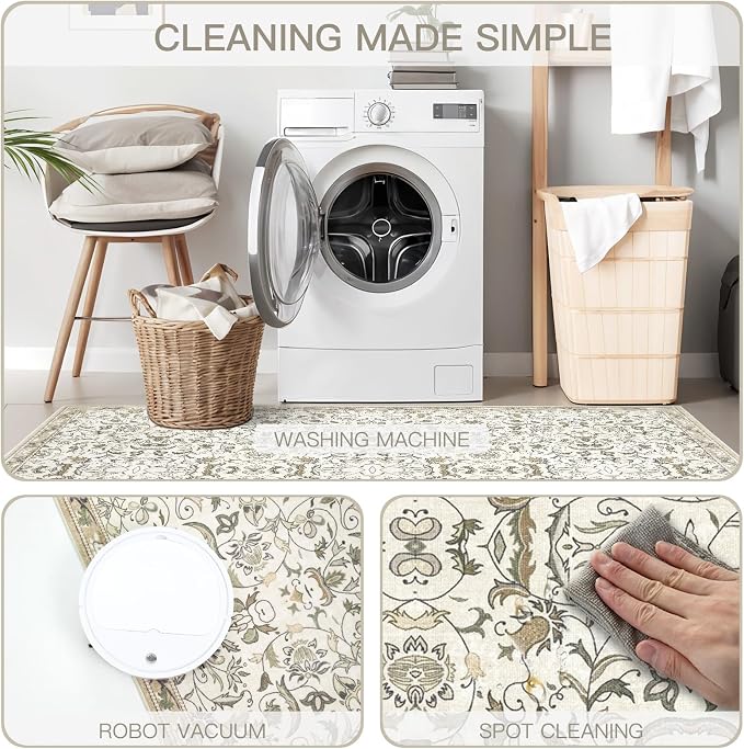 8×10 Washable Large Area Rugs for Living Room, Floral Soft Rug Non Slip Stain Resistant Carpet for Bedroom Dining Room Kitchen Farmhouse Home Decor，Beige Multi 061