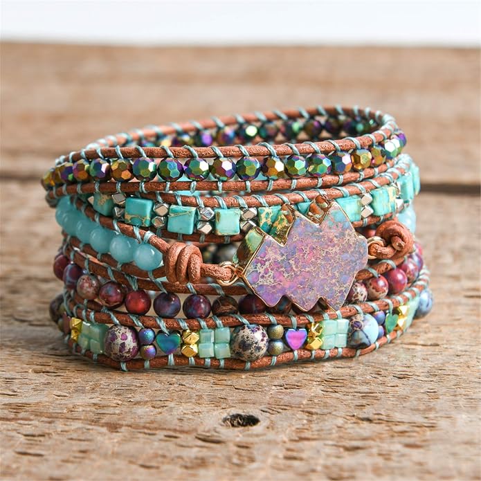 YGLINE Boho Handmade Natural Stone Wrap Bracelets Crystal Beads Bracelet Jewelry