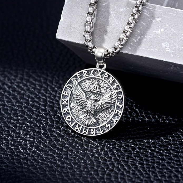 Viking Necklace for Men 925 Sterling Silver Norse Viking Pendant Norse Jewelry for Dad Husband, w/Stainless Steel Chain 22"+2"