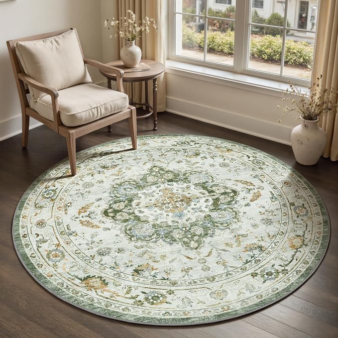PADOOR 6FT Round Rug,Rugs for Living Room,Soft Green Circle Rug,Machine Washable Rugs for Bedroom,Non Slip Carpet,Rug for Dining Room Living Room Bedside Office