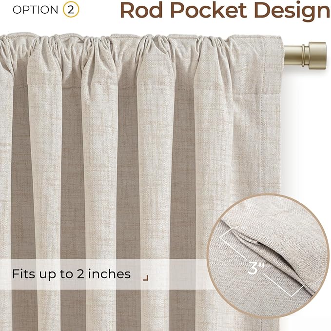 INOVADAY 100% Blackout Curtains 80 Inches Length 2 Panels Set, Back Tab/Rod Pocket Linen Black Out Curtains for Bedroom, Thermal Insulated Window Drapes - Cream, W50 X L80