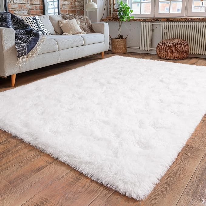 Dssimo White Fluffy Rugs for Bedroom 4x6 Soft Shag Carpet for Bedside | Plush Furry Non-Slip Cream Area Rug for Nursery Kids Room Dorm Room Home Decor, Indoor Plush Floor Carpet