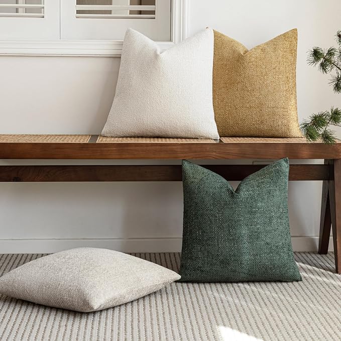 20x20 Chenille Throw Pillow Covers, Pack of 4, Neutral Yellow/Green Series