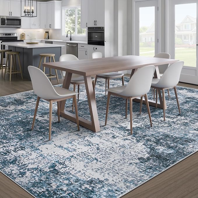 pmtsns Area Rugs 8x10 for Living Room: Washable Rug Modern Abstract Neutral Soft Non-Slip Low-Pile Indoor Large Carpet for Bedroom Dining Room Playroom Home Office (Blue Grey, 8'x10')