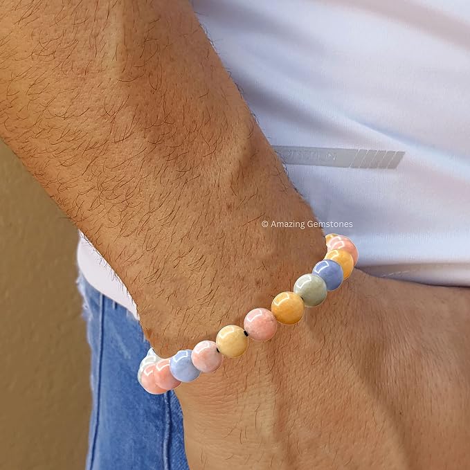 Amazing Gemstone Morganite Bracelet for Women Men's Gifts - Protection Healing Crystal Bracelet - 8mm Gemstones Beaded Adjustable Bracelet Pulseras para Hombres Mujer Stocking Stuffers