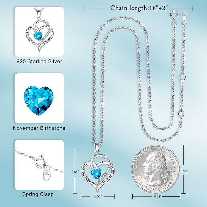 Iefil Gifts for Sister - 925 Sterling Silver Birthstone Necklace Sisters Jewelry