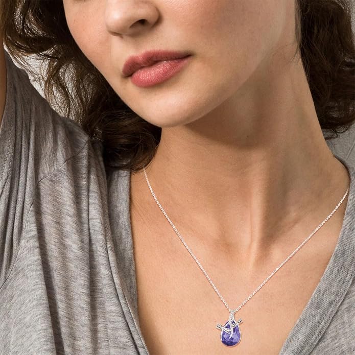 PRAYMOS S925 Sterling Silver Birthstone Necklaces for Women Dainty CZ Necklace Dragonfly Pendant Minimalist Jewelry Gift