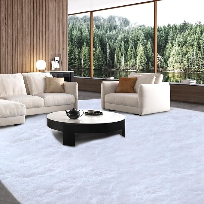 White Area Rug 10x14 for Living Room - Large Soft Shag Non-Slip Carpet | Cloud-Soft Comfort: Microfiber Memory Foam Layers Cradle Every Step - Cozy Warmth Your Whole Family Will Sink Into Daily