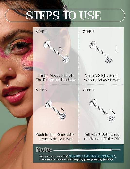 Nose Rings Studs Flat Back Earrings Hypoallergenic - Threadless Surgical Steel Nose Ring Studs Cartilage Earring Monroe Nostril Labret Medusa Tragus Conch Helix Piercing Jewelry for Women Men 28Pcs