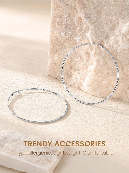 KeyStyle Gold Hoop Earrings for Women, Stainless Steel Hoops Earring Lightweight Loops, 2 mm Thick Hypoallergenic Circle Endless Thin Hoop (20/30/40/50/60/70/80/90/mm)